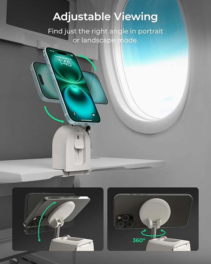 Magnetic Airplane Phone Holder Hands Free Tray Table Mount for Travel Compatible with iPhone and Android