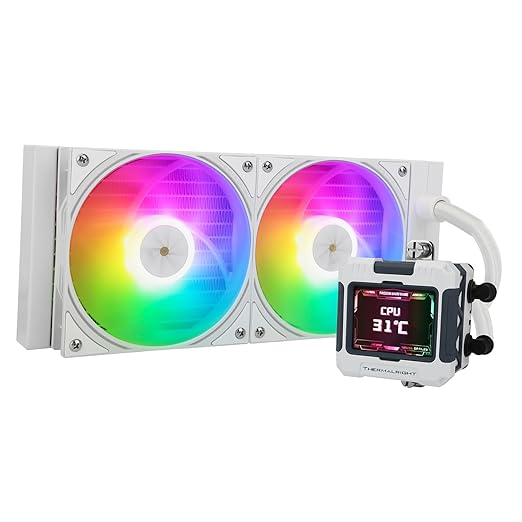 Thermalright FW240 White ARGB CPU Water Cooler with 2 PWM Fans with 2000RPM,IPS LCD Screen with 320 * 240 Resolution,Liquid CPU Cooler,CPU PC Aio Cooler for AMD:AM4/AM5/Intel LGA1700
