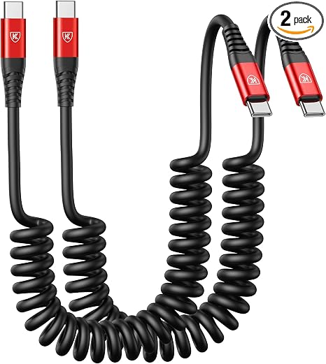 USB C Cable 3ft 2Pack USB C to USB C Charger Cable for Car, Coiled Type C