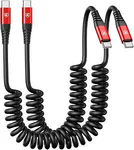 USB C Cable 3ft 2Pack USB C to USB C Charger Cable for Car, Coiled Type C