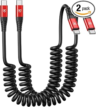 USB C Cable 3ft 2Pack USB C to USB C Charger Cable for Car, Coiled Type C