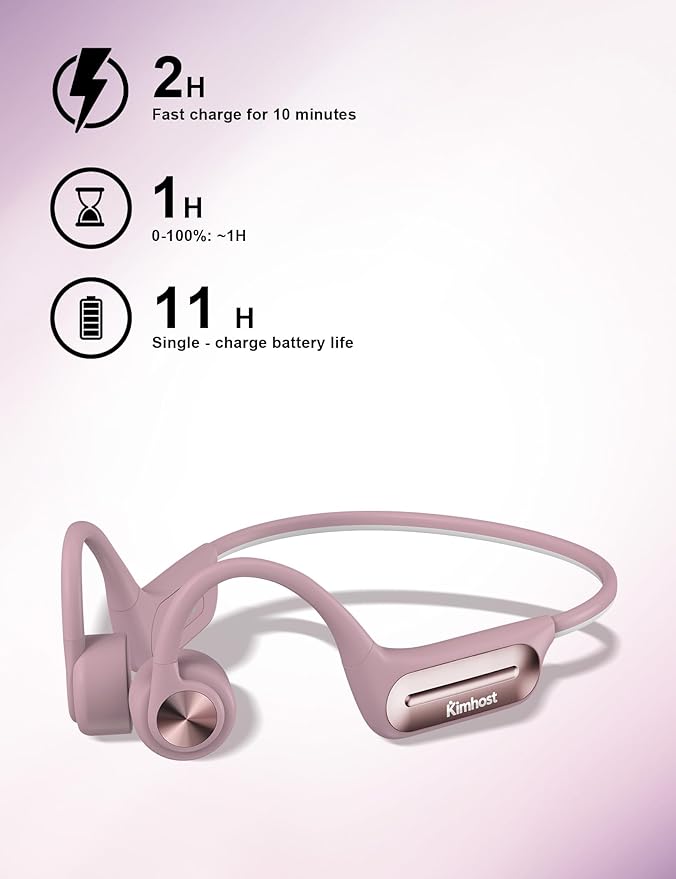 Bone Conduction Headphones, Open Ear Headphones with MP3 Mode 32GB, 10Hrs Playtime IP68 Waterproof Swimming Headphones Secure Fit for Running, Cycling, Work, Gift（Pink）