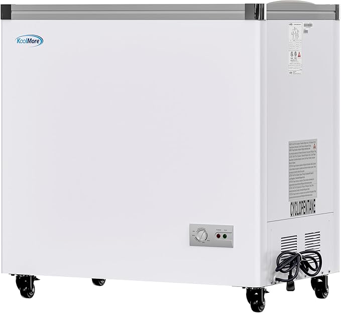 KoolMore 33 in. Flat‑Top Ice Cream Display Freezer, 7 Cu. Ft. Commercial Chest Freezer with Sliding Glass Doors, ETL Listed in White