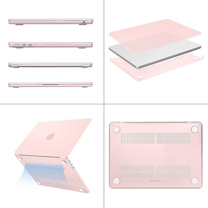 MOSISO Webcam Cover Slide 2 Pack&Compatible with MacBook Air 13 inch Case 2024-2022 M3 A3113 M2 A2681,Hard Shell&Keyboard Cover&Screen Film&Type C Adapter for MacBook Air 13.6 inch Case, Chalk Pink