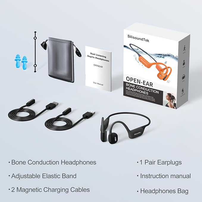 6.0 Upgraded Bone Conduction Headphones,IP68 Waterproof Swimming Headphones, Liquid Silicone Wireless Open Ear Headphones, Built-in 32GB MP3 Player Underwater Headphone for Running, Cycling (Grey)
