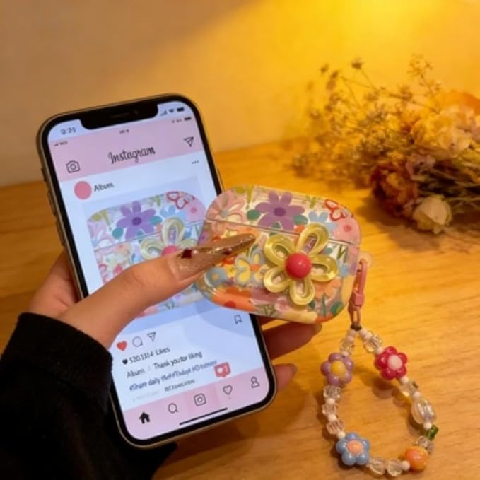 Compatible with AirPods Pro 3 Case 2025 Cases,Hard Cover for Airpods Pro 3rd Case for Air pod Pro 3 Cover with Keychain for iPod Airpods Pro 3 Gen for Women Girls(3D Colorful Flower)