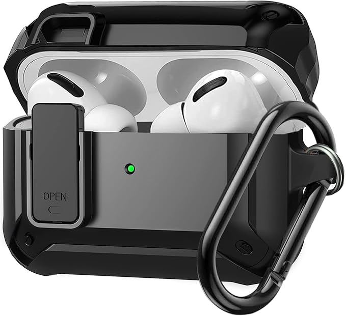 for Airpods Pro 2/1 Gen Case Cover with Lock (2019/2022/2023), Rugged Locking Case for Airpod Pro 2nd/1st Generation Shockproof Armor Protective Skin for Apple iPod Pro - Black