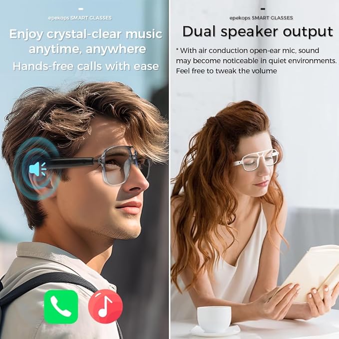 Smart Glasses Bluetooth Audio Glasses Sunglasses Blue Light Glasses for Men Women Dual Mic Color-Change UV Protection