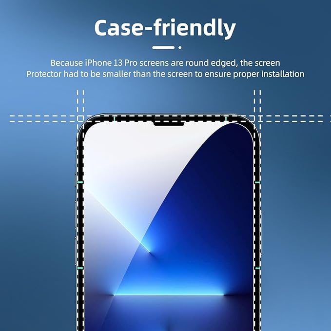 NEW'C 3x for iPhone 13 Pro Screen Protector (6.1 inches)+ 3x Camera Lens Protector, Sensor Protection + Dust Plug - Case Friendly Tempered Glass Film, Ultra Resistant