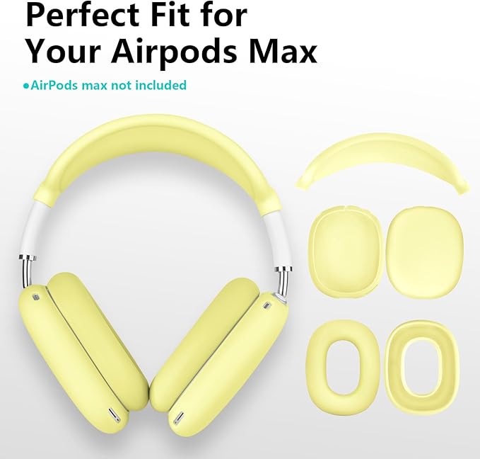 Case for Airpods Max Headphones, Ear Pad Case Cover/Ear Cups Co ver/Headband for AirPods Max (USB-C/Lightning)(2024/2020), Silicone for Apple Airpod Max,Accessories Cases(Lemon Yellow)