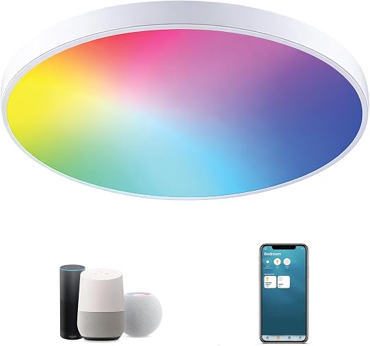 Matter Smart Ceiling Light, Matter Protocol, RGBCW Dimmable, 32W 2800 Lumens 200W Equivalent, Compatible with Alexa, Google Assistant, Apple Home, 2.4Ghz WiFi (Lumens, 2800)