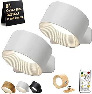 Rechargeable Wall Sconces Set of 2, Battery Operated LED Wall Lights with Remote, 3 Color Temperatures & Dimmable 360° Rotation Magnetic Lamps for Bedroom, Reading, Bedside, Living Room - Image 1