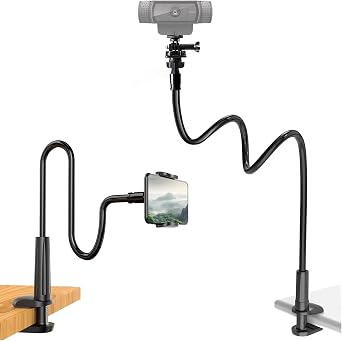 Webcam Stand for Desk, Flexible Gooseneck Webcam Mount Holder Arm with Phone Holder, Web Cam Stand Computer Camera Desk Mount for Logitech C922 C930e C920S C920 C615 C960 C920x BRIO 4K NexiGo N60