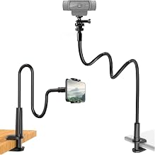 Webcam Stand for Desk, Flexible Gooseneck Webcam Mount Holder Arm with Phone Holder, Web Cam Stand Computer Camera Desk Mount for Logitech C922 C930e C920S C920 C615 C960 C920x BRIO 4K NexiGo N60 - Image 1
