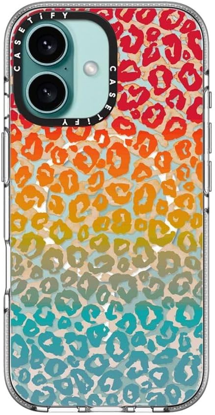 CASETiFY Clear iPhone 16 Case [Not Yellowing / 6.6 ft. 3X Military Grade Drop Protection/Compatible with Magsafe] - Cheeky Cheetah Vibrant Rainbow - Clear