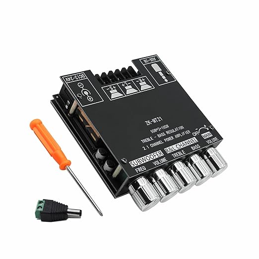 ZK- MT21 Bluetooth Amplifier Board 50W+50W+100W with Treble and Bass Control, Bluetooth 5.0 HiFi 2.1 Channel Subwoofer Stereo Amplifier Board,BT and AUX Inputs for DIY Wireless Speakers