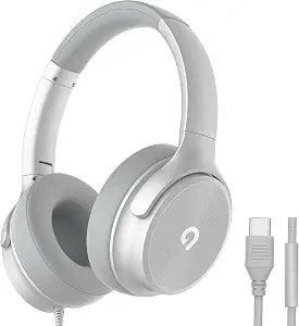ADOOPE USB C Wired Over-Ear Headphones with Mic, Hi-Fi Stereo Sound, Noise-Isolating Ear Cups, Comfortable Fit for iPhone15/16, Samsung Galaxy S24/S23, Type-C Phones & Tablets (Silver)