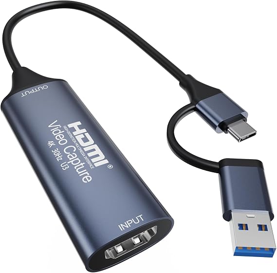 HDMI Capture Card, USB-C with USB-A Adapter, 4K30Hz Input, 1080P60 Capture