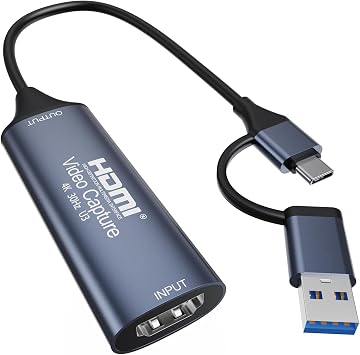 HDMI Capture Card, USB-C with USB-A Adapter, 4K30Hz Input, 1080P60 Capture