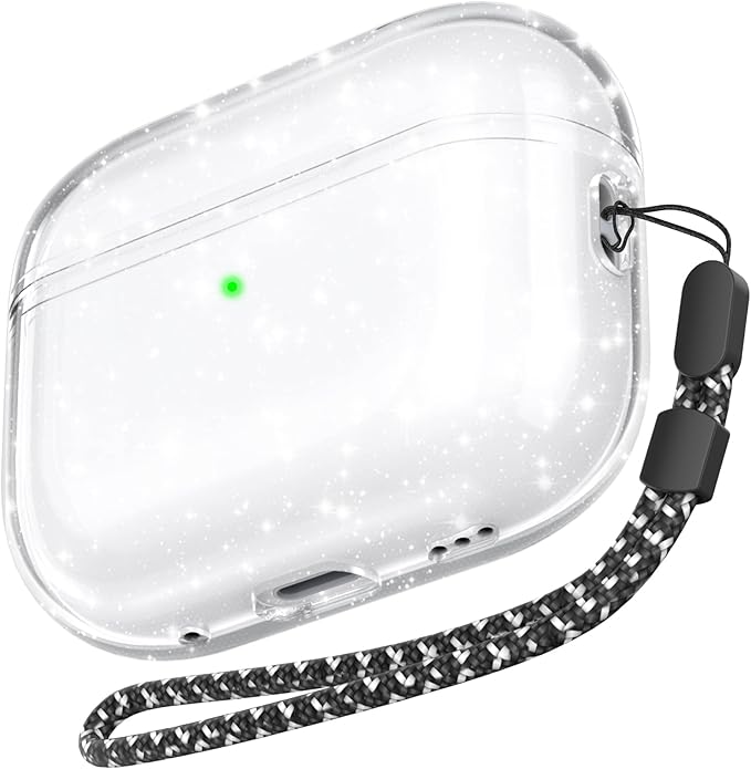 AhaStyle Clear Airpods Pro 2 Case (2023/2022) Soft TPU Protective Covers Come with Hand Strap Compatible with Apple AirPods Pro 2 [USB-C/Lightning Cable] Charging Case (Shine)