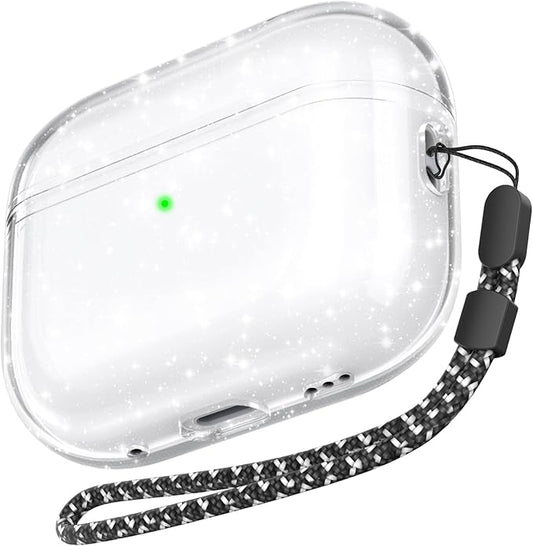 AhaStyle Clear Airpods Pro 2 Case (2023/2022) Soft TPU Protective Covers Come with Hand Strap Compatible with Apple AirPods Pro 2 [USB-C/Lightning Cable] Charging Case (Shine)
