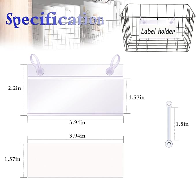 ELEMGULY Basket Label Holders, 20PCS Plastic Basket Label Clips with Easy Button Lock Design, Wire Shelf Label Holder Wire Rack Display Holder Price Sign for Home Market (20pcs Label Paper Included)