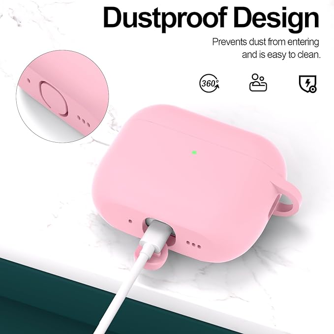 ATUAT for AirPods Pro 3 Case Cover with Cleaner, Protective Soft Silicone Skin with Keychain for Women Men for Apple AirPods Pro 3rd Generation Case(2025), Front LED Visible, Light Pink