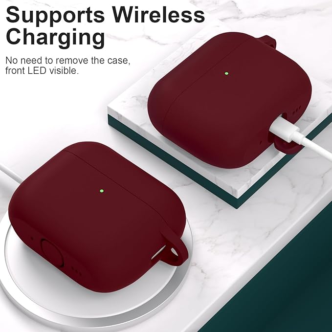 ATUAT for AirPods Pro 3 Case Cover with Cleaner, Protective Soft Silicone Skin with Keychain for Women Men for Apple AirPods Pro 3rd Generation Case(2025), Front LED Visible, Burgundy