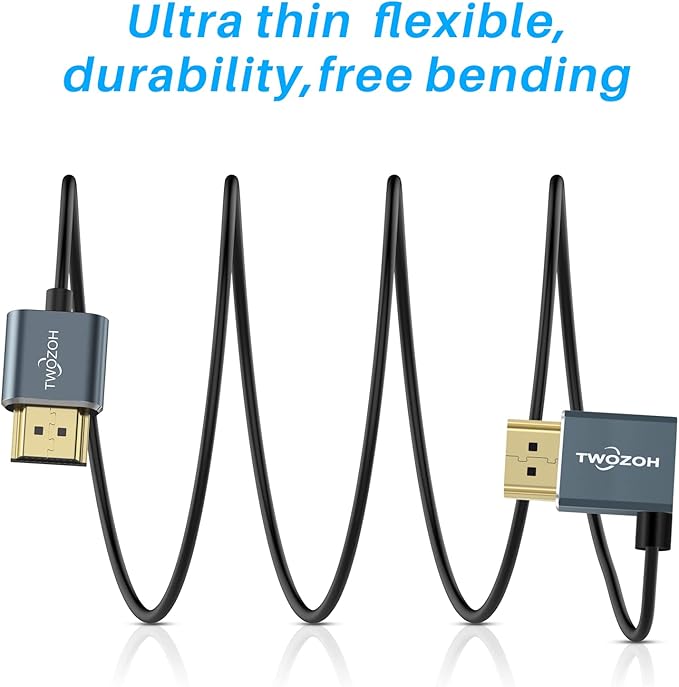 Twozoh Flexible HDMI to HDMI Cable Left Angled 90° 1FT, Ultra Thin and Slim HDMI Cord Support 3D/4K@60Hz