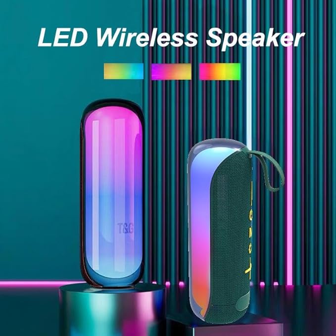 T&G Portable Bluetooth Speakers with Colorful Lights, Long Shower Bluetooth Speaker, Powerful Stereo Loud Sound Wireless Speaker, Outdoor Portable 24W Bass Speaker for Home Party Beach
