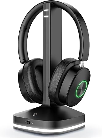 Earbay Wireless Headphones for TV, TV Headphones, Headphone for TV, No‑Delay Over‑Ear Wireless Headset for Seniors, 3 Audio Modes, with Transmitter Charging Base, Gifts for Parents/Elderly