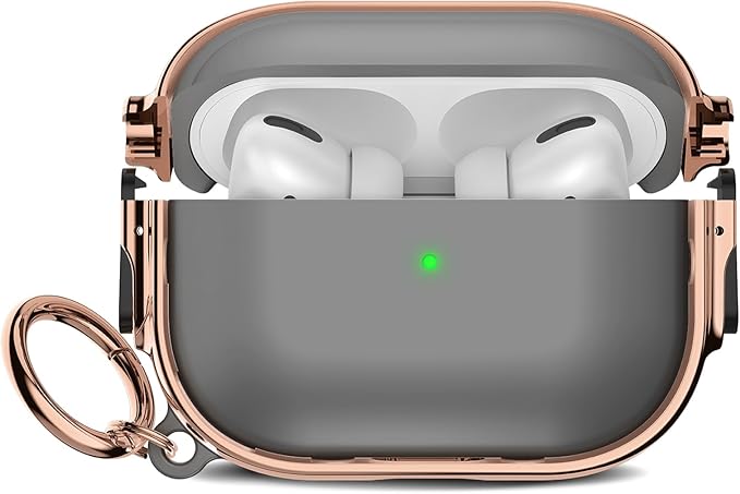 Maxjoy for Cute Airpods Pro 2 case with Safety Lock,Compatible Airpods Pro Case 2nd/1st Gen,Compatible Plating Solid Color AirPods Case Cover for Men Women Girly with Keychain-Transparent Black