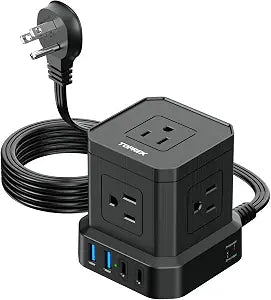 TOPREK Power Strip with USB, USB C (3.0A) Power Strip with 5 Outlets, 2 USB-C & 2 USB-A, 5 FT Flat Extension Cord with Ultra Thin Flat Plug, Surge Protector Compact for Home Office, Dorm, Hotel Travel