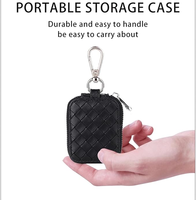Earbud Case, Headphone Storage Case for AirPods 4/1/2/3/Pro 2, Leather Plaid Zipper Carrying Pouch Earbuds Bag with Keychain for Wireless Earphones, Wired Headphone & USB Cable Lattice Black