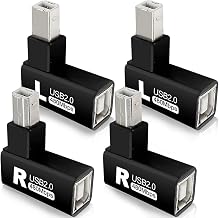4Pcs 90 Degrees USB 2.0 Type-B Printer Adapter, USB 2.0 B Male to Type-B Female Printer Adapter for Printer, Scanner, Fax, Mobile HDD Printer Short Extension Cable(Left+Right)