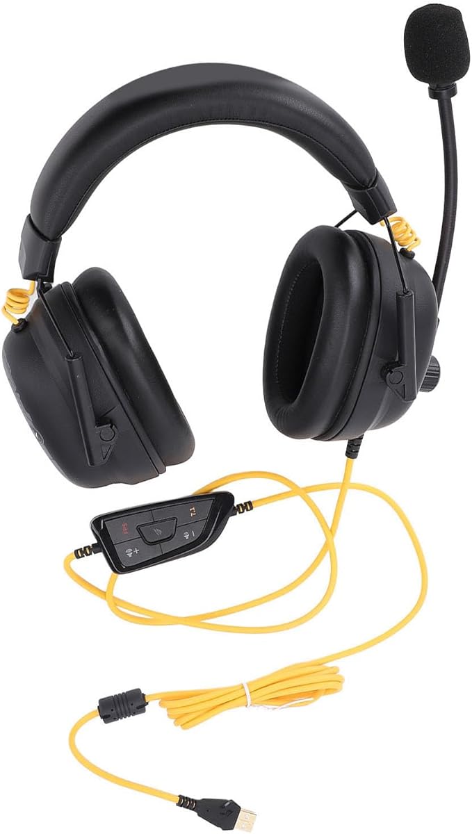Gaming Headset, 7.1 Surround Sound AI Noise Canceling Mic USB Headset, Wired Gaming Headphones with Custom EQ Lightweight Design for PC Laptop Work Call Center (Black)