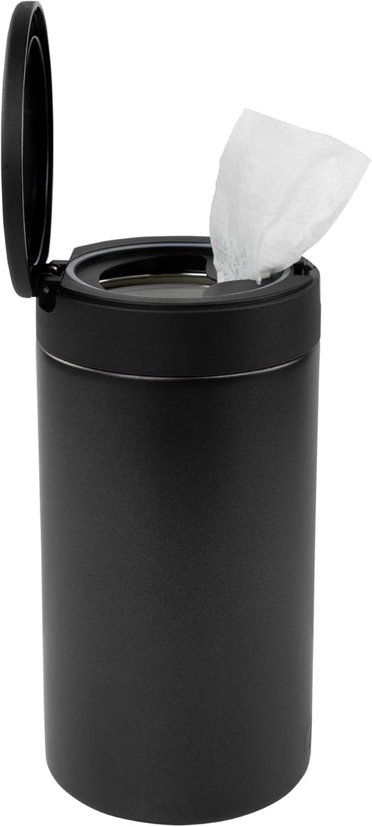 Spectrum Disinfecting Wipes Container Refillable Stainless Steel Wipe Holder for Bathroom Kitchen School Classroom, Reuseable Push Button Wet Wipe Dispenser for Disinfect Cleaning Countertop, Black