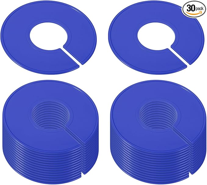 PATIKIL Clothes Dividers for Hanging Clothes, 30 Pack Closet Clothing Rack Size Dividers Blank Labels Sorting Round Separator for Closet, Dark Blue