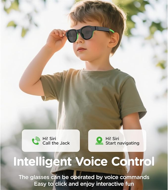 Kids Smart Glasses: UV400 Blue Light Glasses - Built-in Mic & Open Ear Bluetooth Speakers - 7-color RGB Light Strip - Voice & Touch Control - Works with iOS/Android for Kids 6-12 Gifts