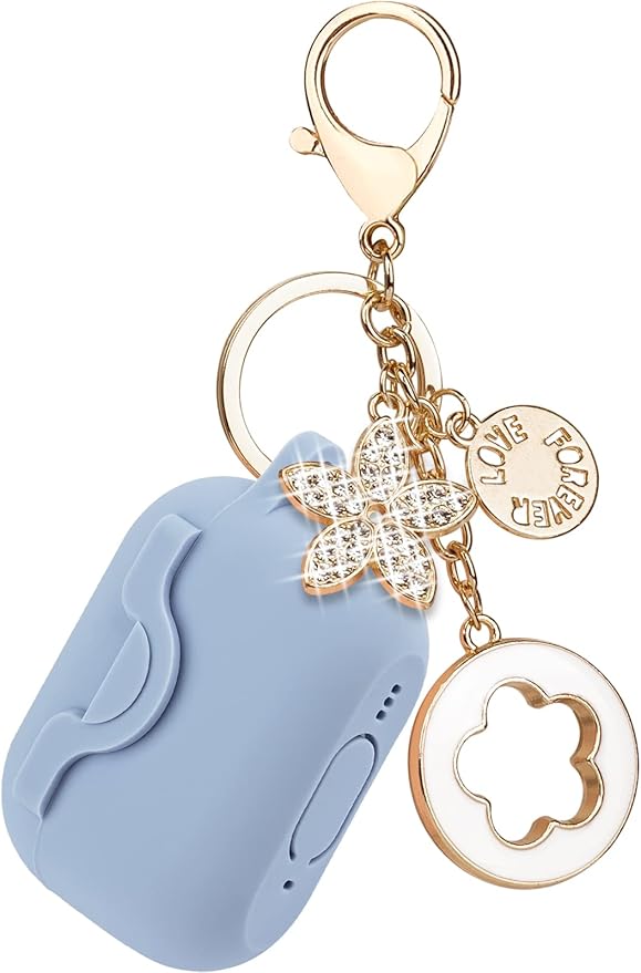 Secure Lock Case for Airpods Pro 2 Case with Cute Bling Keychain, Silicone Protective Case Cover for Airpods Pro 2nd Generation Case Women Girls - Sky Blue