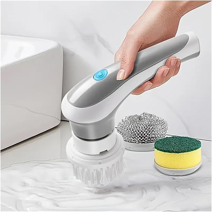 Cordless Electric Rotary Scrubber Rechargeable Handheld Cleaning Brush with 3 Brush Heads for Bathroom Kitchen Tile Floor Sink Bathtub Shower Window(White)