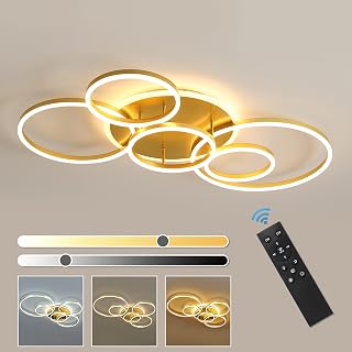 Modern LED Ceiling Light 106W Dimmable LED Acrylic Ceiling Lamp with Remote Control 6 Rings Flush Mount Ceiling Light Gold Ceiling Chandelier for Living Room Dining Room Bedroom Kitchen (5+1G01) - Image 1