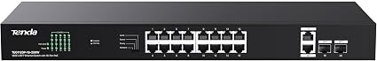 Tenda 20 Port Gigabit PoE Switch | Rackmount PoE Ethernet Switch | 16*PoE+ Port & 2*Gigabit Uplink & 2*SFP Slot | Up to 250W | Smart Power Management | One-Key VLAN / Priority / Extend Mode (TEG1120P)