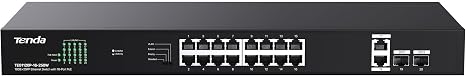 Tenda 20 Port Gigabit PoE Switch | Rackmount PoE Ethernet Switch | 16*PoE+ Port & 2*Gigabit Uplink & 2*SFP Slot | Up to 250W | Smart Power Management | One-Key VLAN / Priority / Extend Mode (TEG1120P)