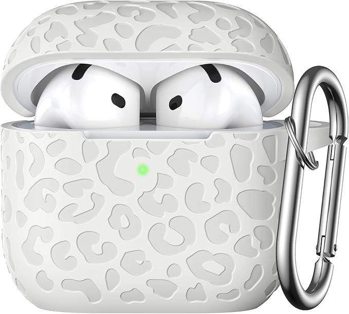 Leopard Engraved for AirPods 4 Case Cover 2024,Soft Silicone Protective Case Compatible with Apple AirPods 4th Generation Case for Women,Cute AirPod 4 Case Accessories with Keychain (Starlight)