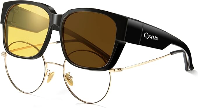 Cyxus Photochromic Day Night Vision Driving Glasses Men Women Fit Over Polarized Wrap-Around Eyeglasses 1304Hi