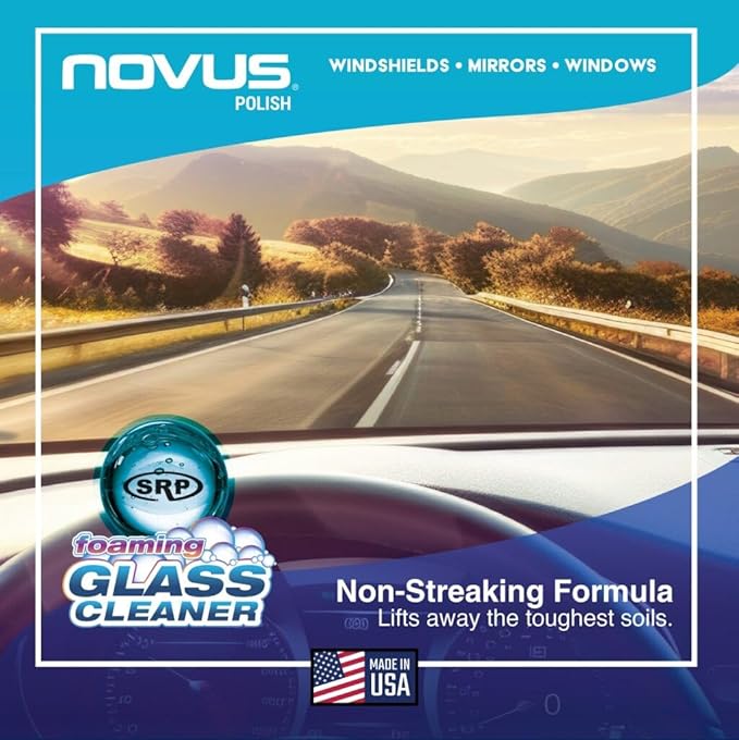 Novus 1802 | Glass Cleaner Spray | Powerful Foaming Glass Cleaner, Streak-Free Shine for Home and Auto | Safe for All Glass Surfaces | 19 Ounces (1 Pack)