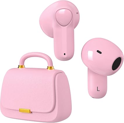 ANCwear Pink Wireless Earbuds with Mini Handbag Case, 22H Playtime