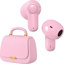 ANCwear Pink Wireless Earbuds with Mini Handbag Case, 22H Playtime - Image 1