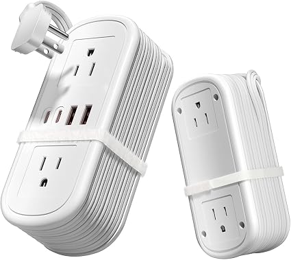 8 in 1 Travel Power Strip 4 Outlets with 4.9FT Extension Cord, Flat Plug Power Strip with 2 USB-A & 2 USB-C Ports for Multiple Devices for Travel/Dorm/Office, Travel Essentials (1 Pack) - Image 4